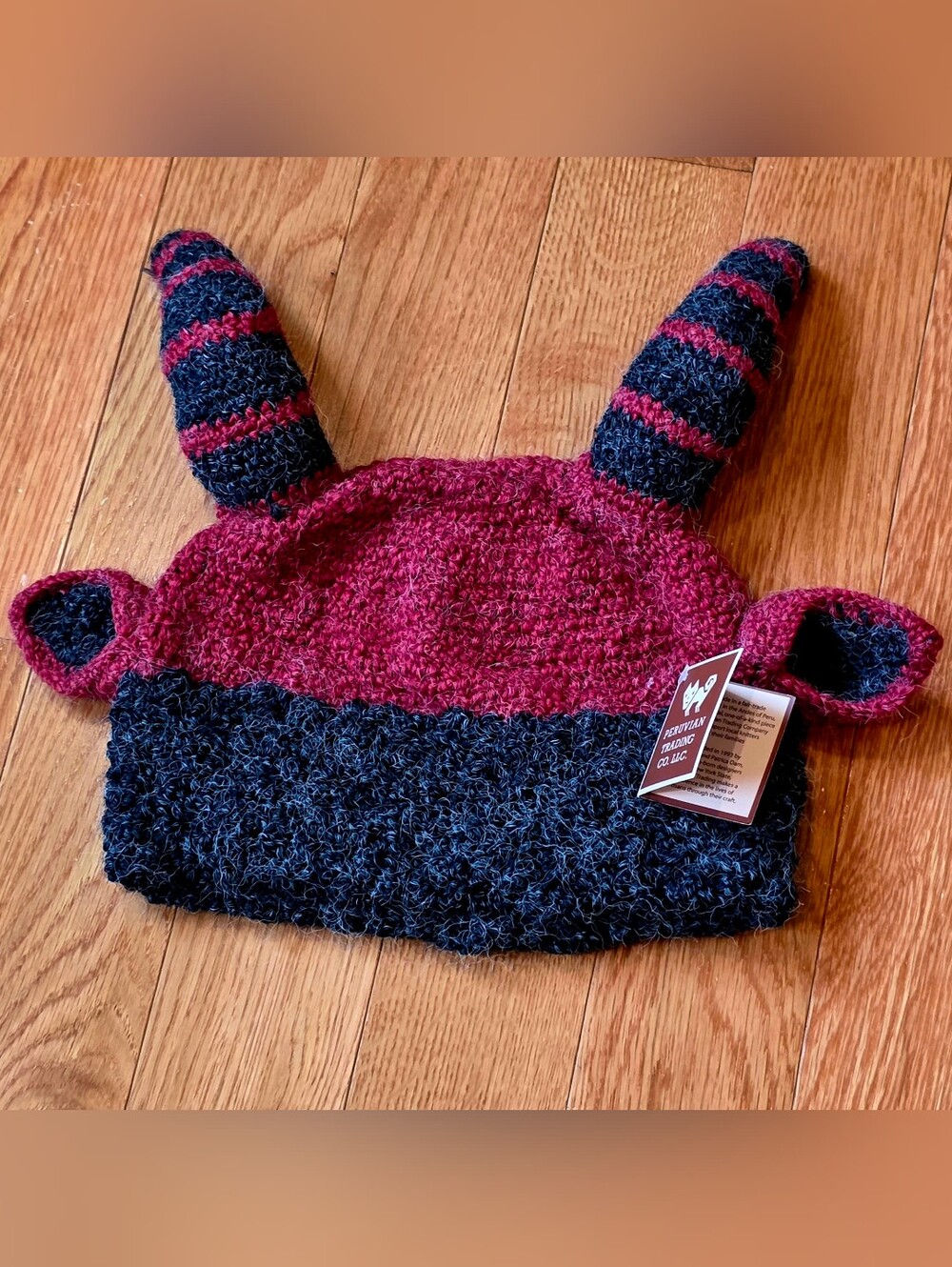 Unisex Red / Black Hand Knit Goat Winter Hat